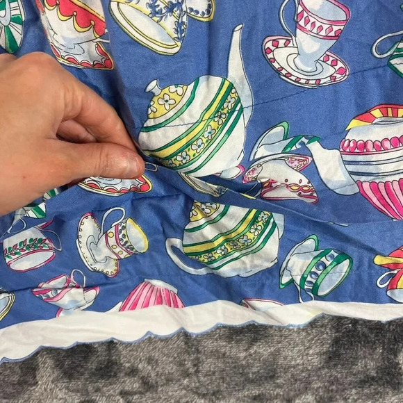 Vtg Cary San Francisco Sleeveless Tea Cup Print Dress Girls 7 Blue Buttons - Picture 4 of 11